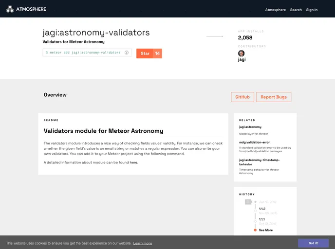 screenshot of Meteor Astronomy Validators