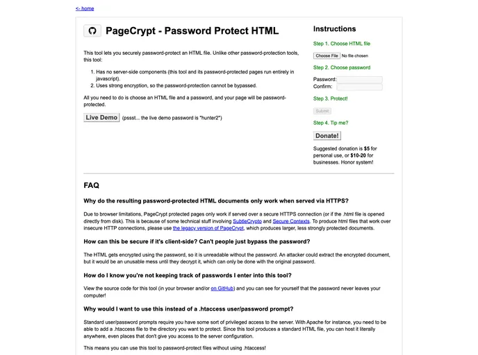 screenshot of PageCrypt