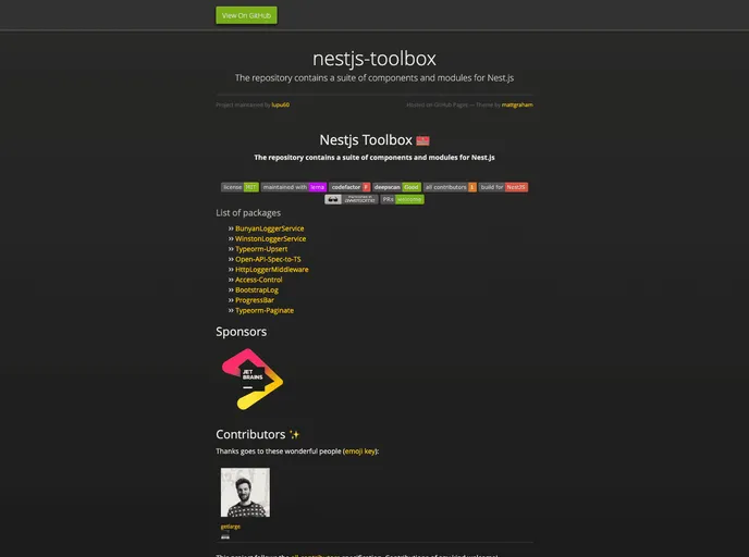 screenshot of Nestjs Toolbox