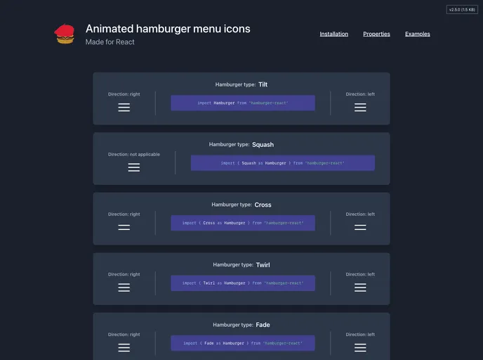 Hamburger React screenshot