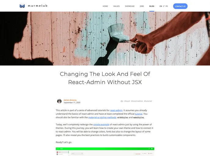 screenshot of React Admin Tutorials Build Your Own Theme