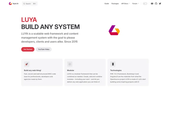 screenshot of Luya Kickstarter Bootstrap4