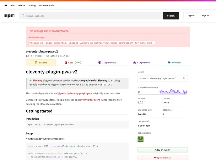 screenshot of Eleventy Plugin Pwa V2