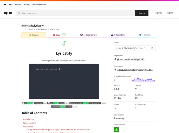 screenshot of Lyricstify