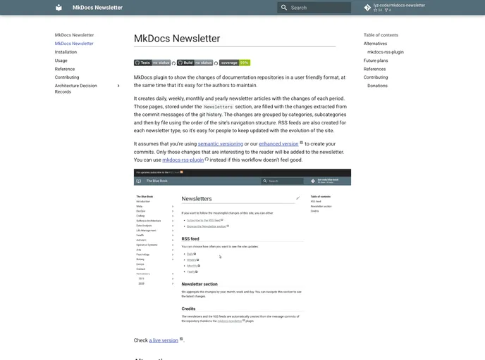 screenshot of Mkdocs Newsletter