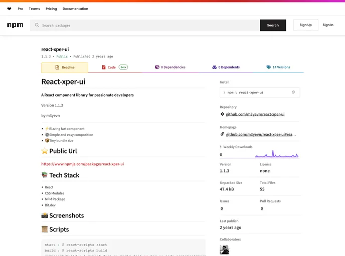 screenshot of React Xper UI