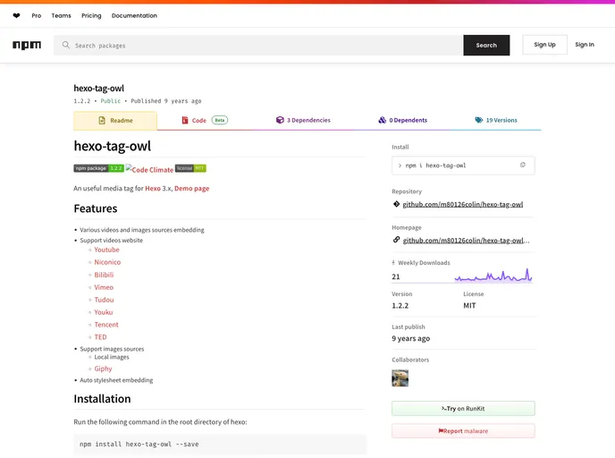 screenshot of Hexo Tag Owl