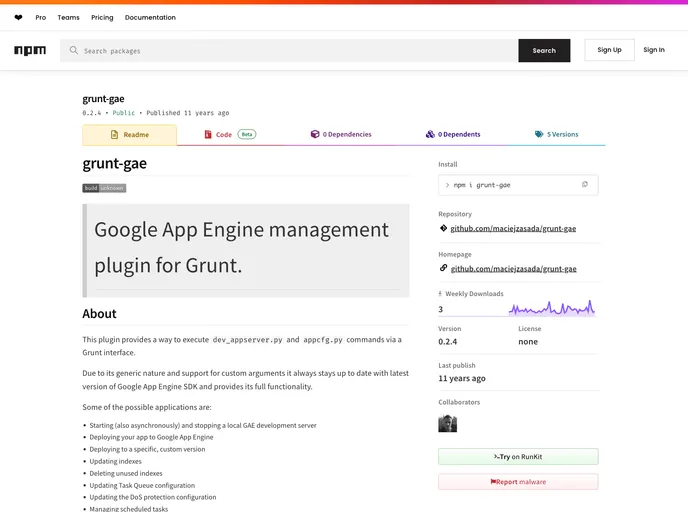 screenshot of Grunt Gae