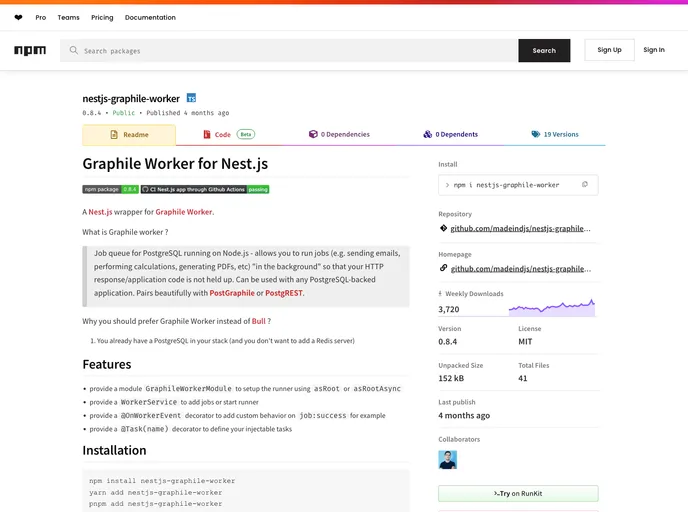 screenshot of Nestjs Graphile Worker