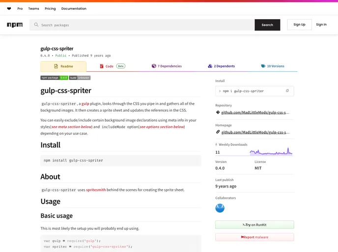 screenshot of Gulp Css Spriter
