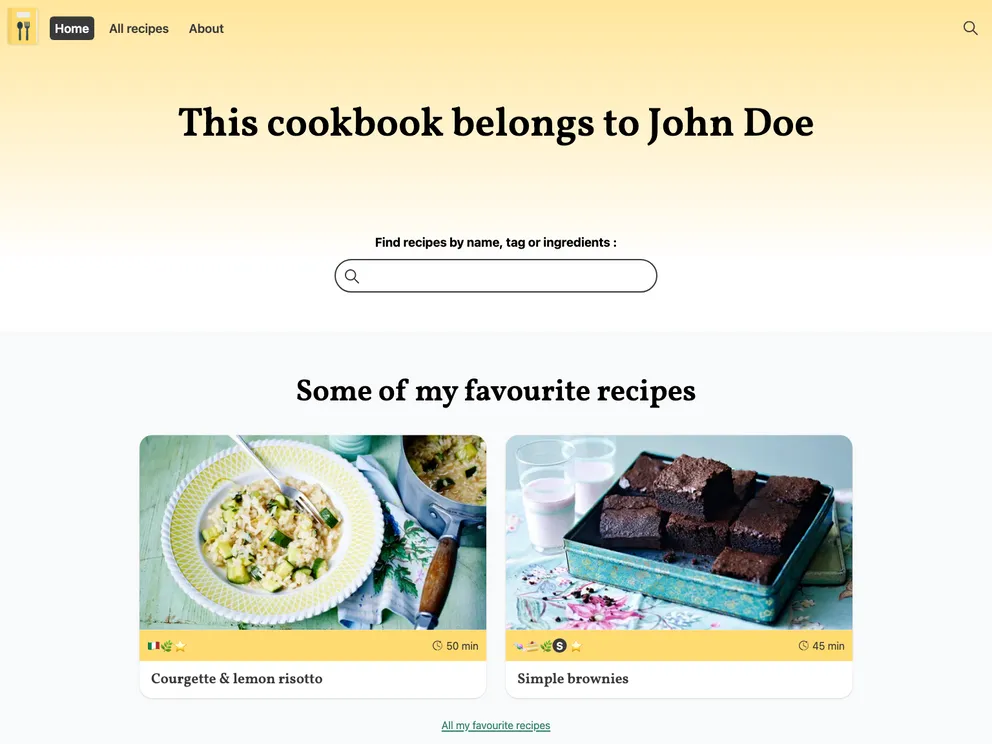 screenshot of My Online Cookbook
