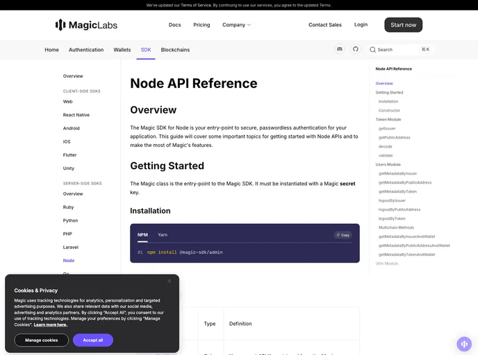 screenshot of Magic Admin Js