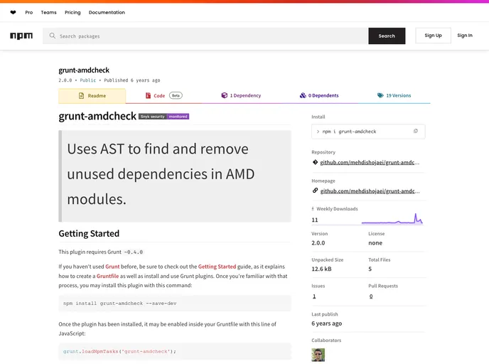screenshot of Grunt Amdcheck