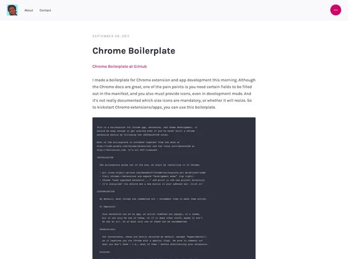screenshot of Chrome Boilerplate