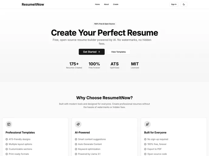 screenshot of ResumeItNow