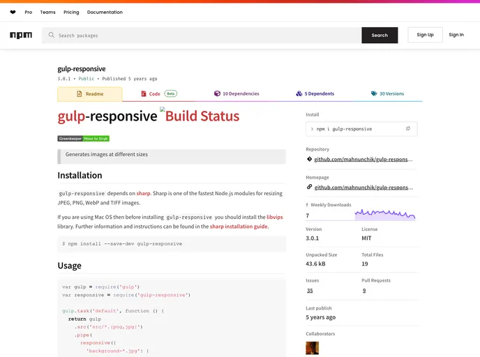 screenshot of Gulp Responsive