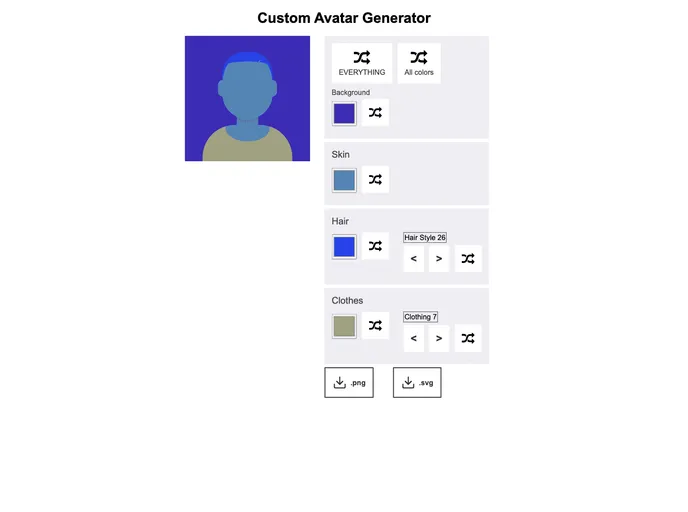 screenshot of Custom Avatar Generator