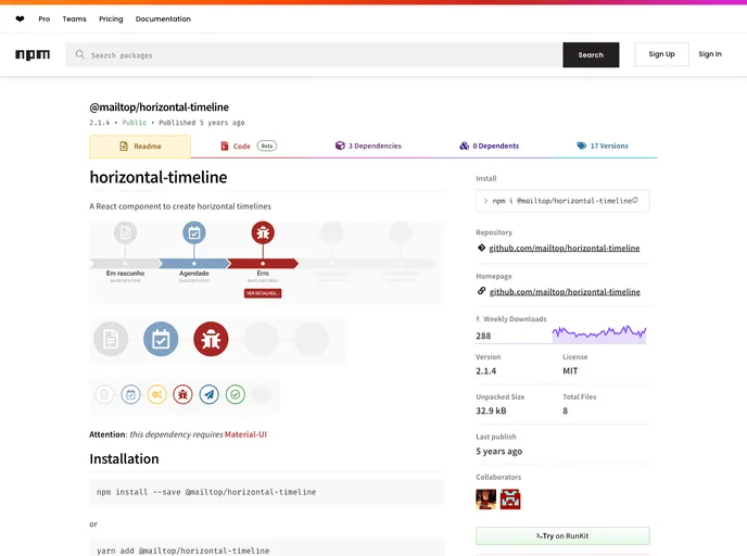 screenshot of Horizontal Timeline