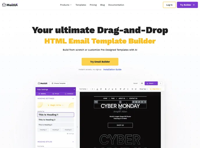 screenshot of Mailui Editor React