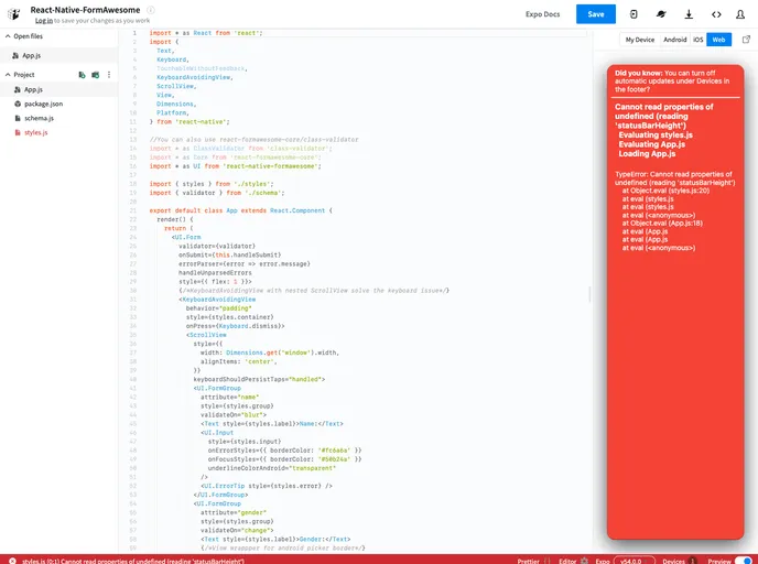 React Native Formawesome screenshot