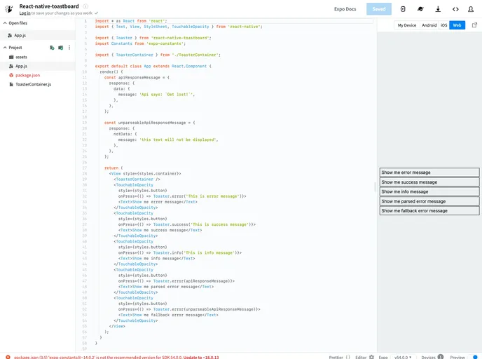 React Native Toastboard screenshot