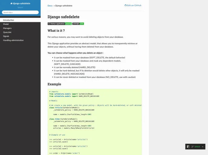 screenshot of Django Safedelete