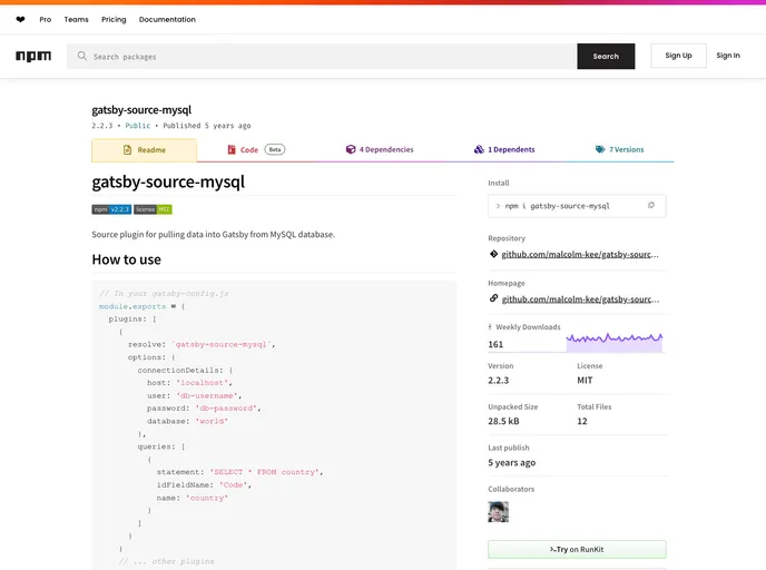 screenshot of Gatsby Source Mysql