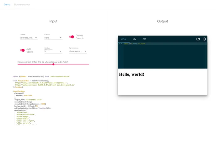 screenshot of React Sandbox Editor