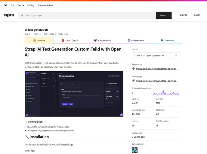 screenshot of Strapi Open AI Text Generation