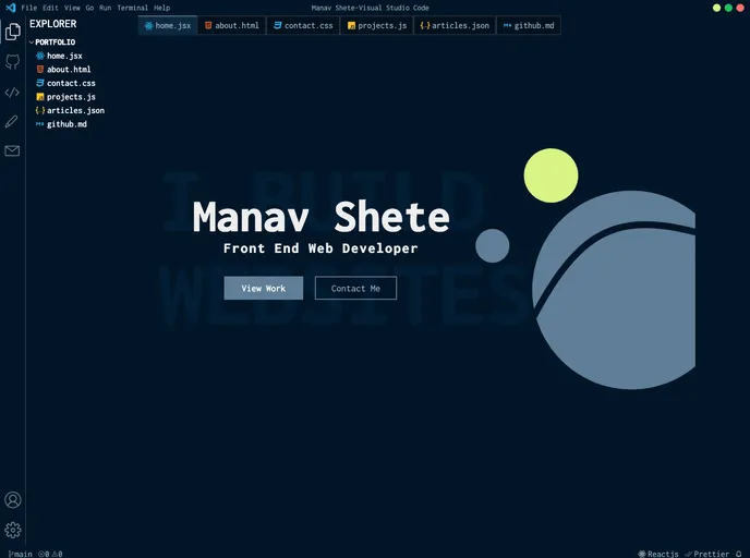 screenshot of Vscode Portfolio Main