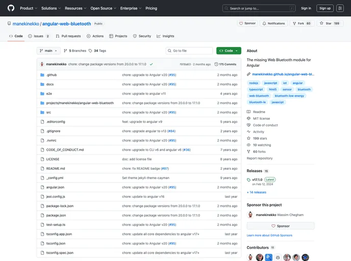 screenshot of Angular Web Bluetooth Starter