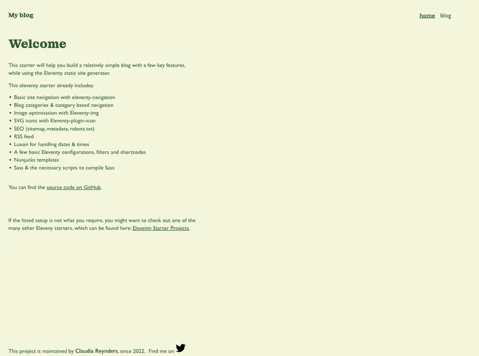 screenshot of Eleventy Not So Minimal Blog Starter