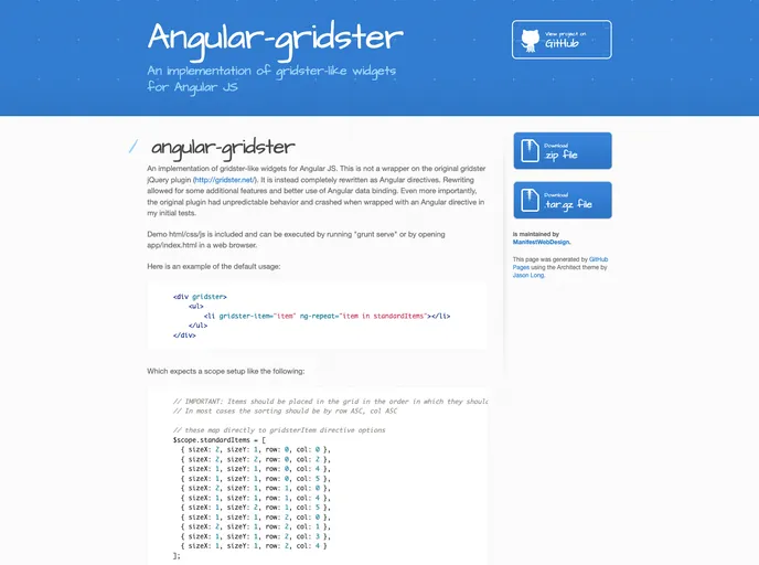 screenshot of Angular Gridster