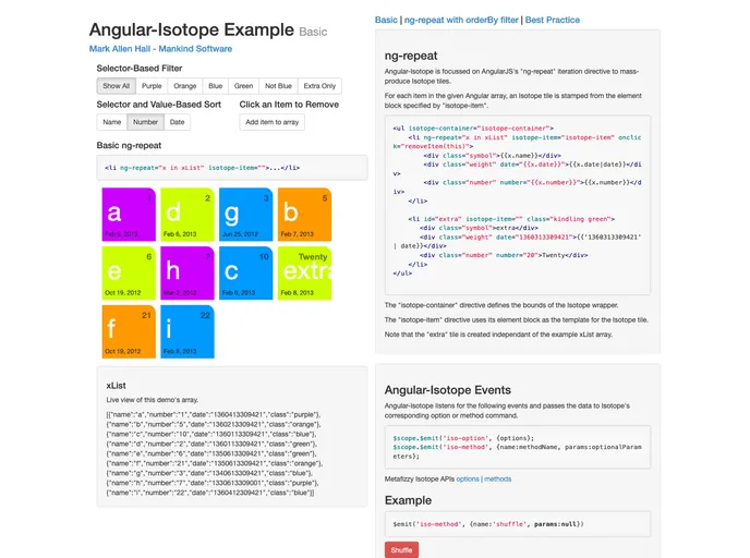 screenshot of Angular Isotope
