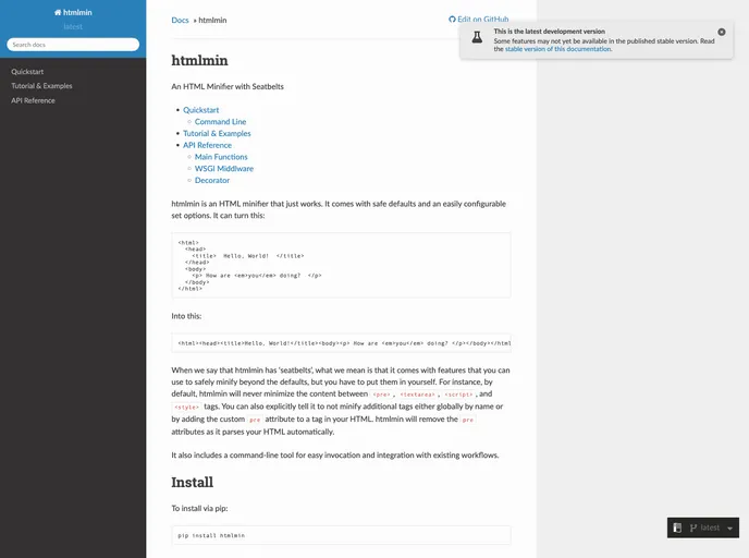 screenshot of Htmlmin