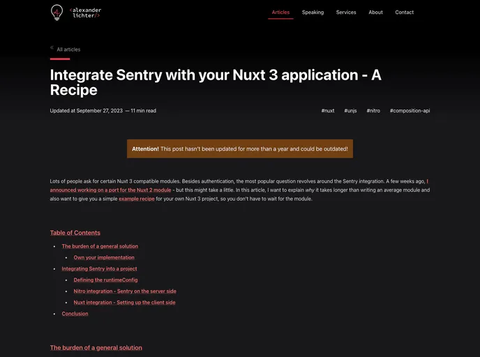 screenshot of Nuxt3 Sentry Recipe