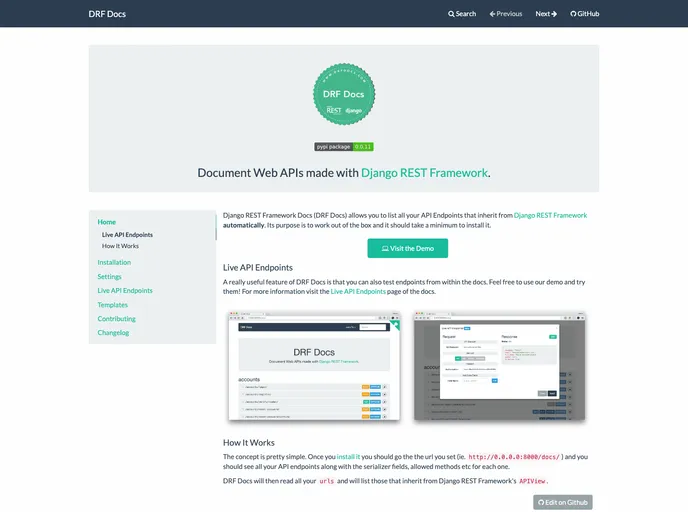 screenshot of Django Rest Framework Docs