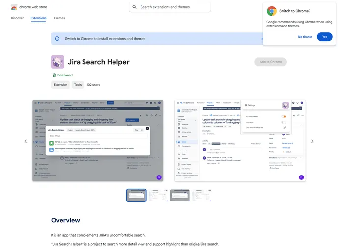 screenshot of Jira Search Helper