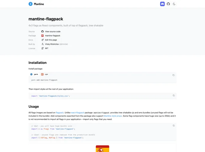 screenshot of Mantine Flagpack