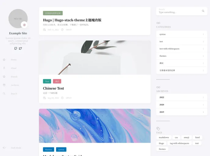 screenshot of Hugo Stack Theme Mod
