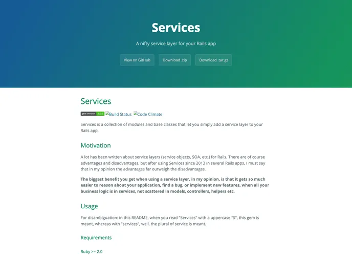 screenshot of Services