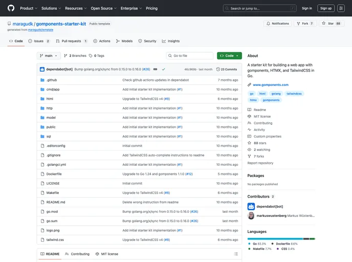 screenshot of Gomponents Tailwind Example