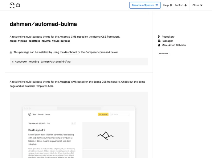 screenshot of Automad Bulma