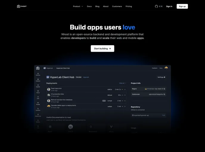 screenshot of Nhost Template