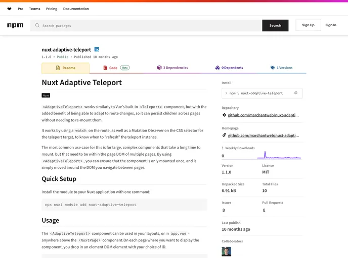 screenshot of Nuxt Adaptive Teleport