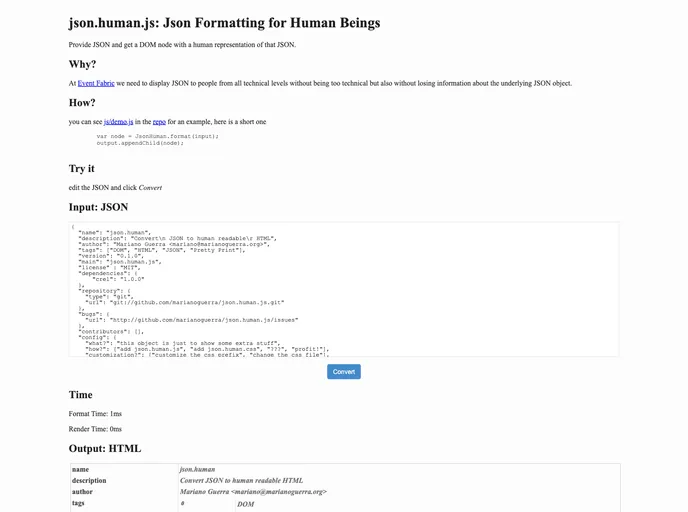 screenshot of Json.human.js