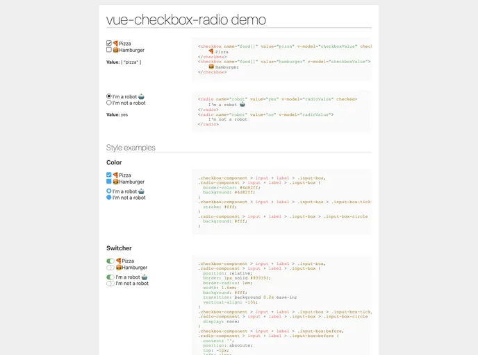 screenshot of Vue Checkbox Radio