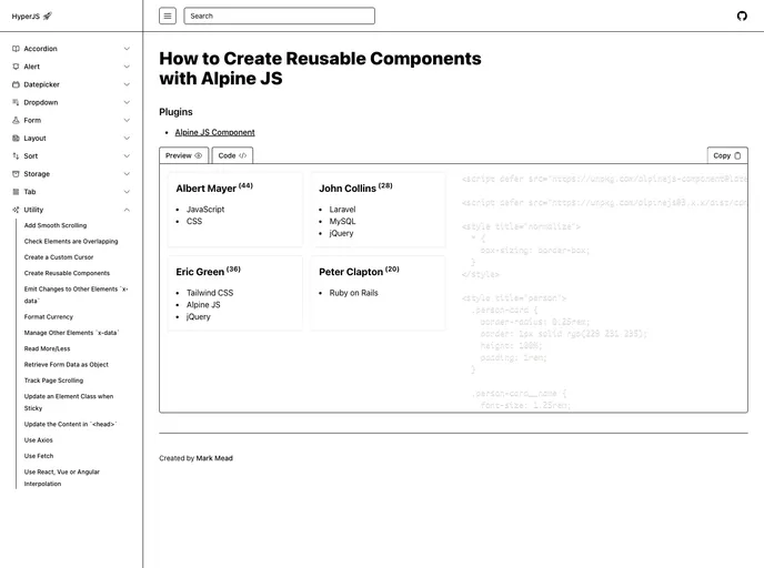 screenshot of Alpinejs Component