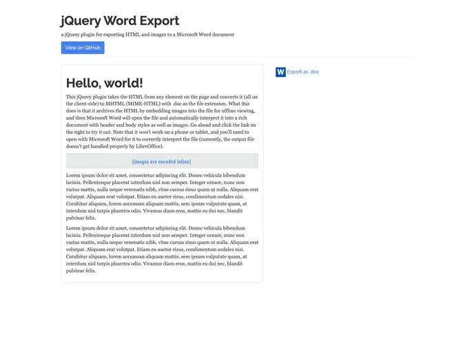 screenshot of JQuery Word Export