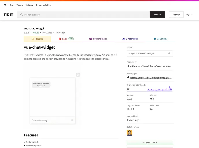 screenshot of App Vue Chat Widget